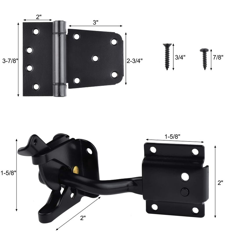 SANKINS Self-Closing Gate Hardware Kit,1 Pack Self-locking Gate Latch and 2 Pack 3.5inch Heavy Duty Adjustable Spring Gate Square Barn Hinges,Black Finish Gate Hardware Set for Wood Vinyl Fence Gate Shed Door - Image 4